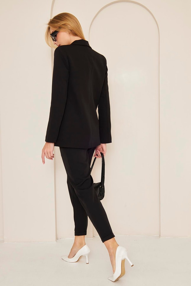 Siyah Kruvaze Blazer Ceket