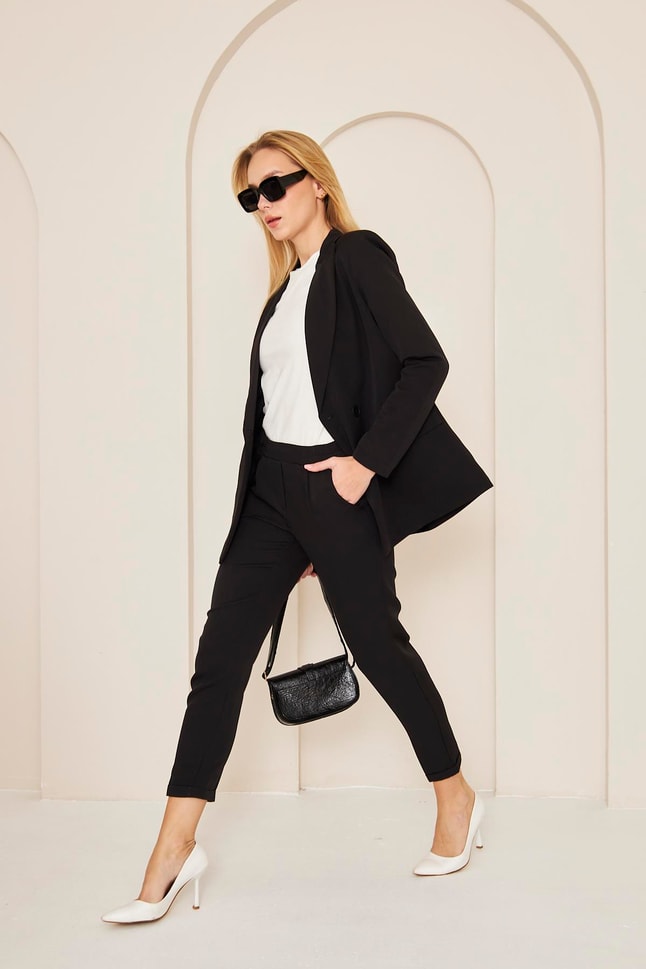 Siyah Kruvaze Blazer Ceket