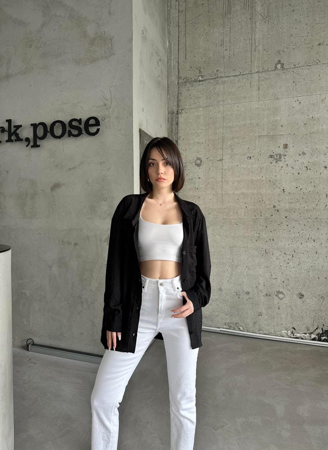 Siyah Oversize Tensel Gömlek 