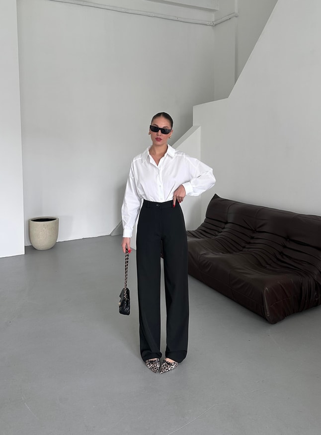 Siyah Straight Fit Pantolon 