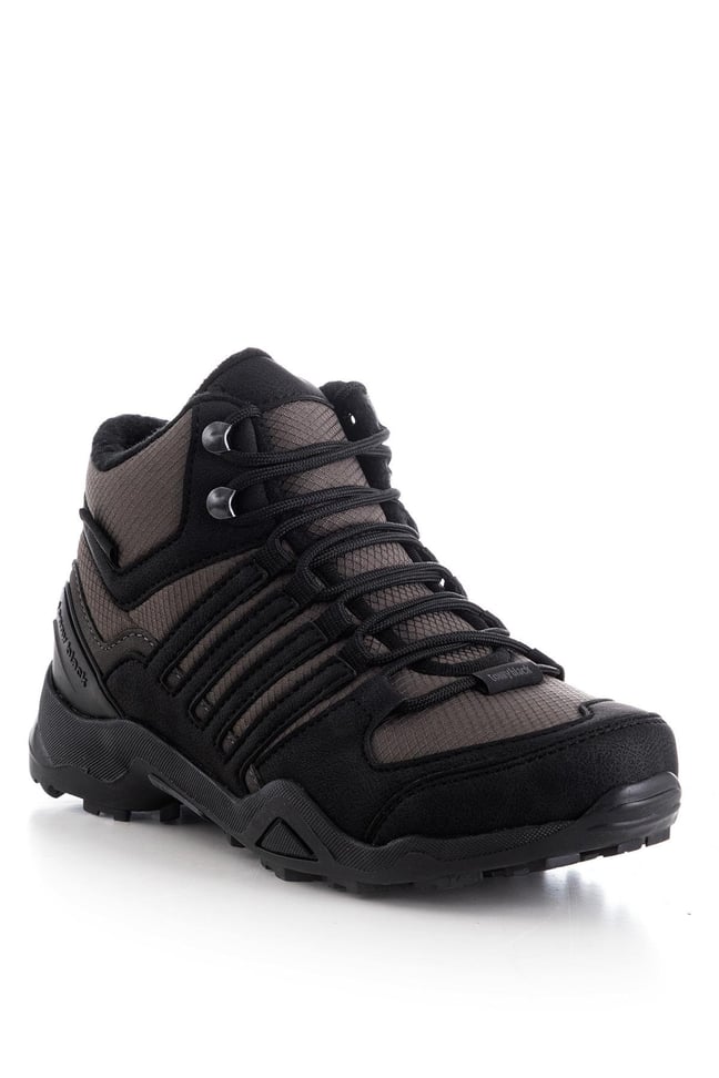 Rahat Kalıp Yanı Şerit Detaylı Bağcıklı Unisex Füme Siyah Trekking Bot TB242-0