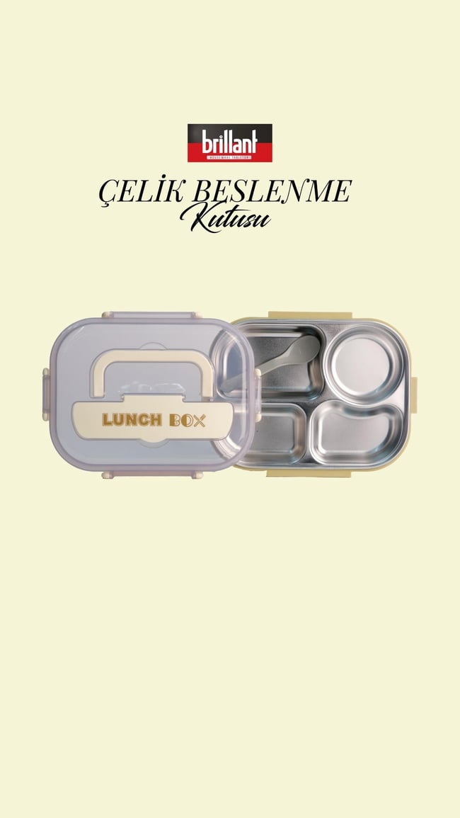 BRİLLANT 4 Bölmeli Paslanmaz Çelik Lunch Box BR-6667  24X17x7