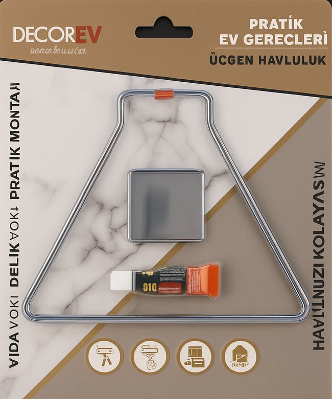 Decorev Yapışkanlı Lüks Banyo Havluluk Askılığı Üçgen Krom Meral Paslanmaz Havluluk