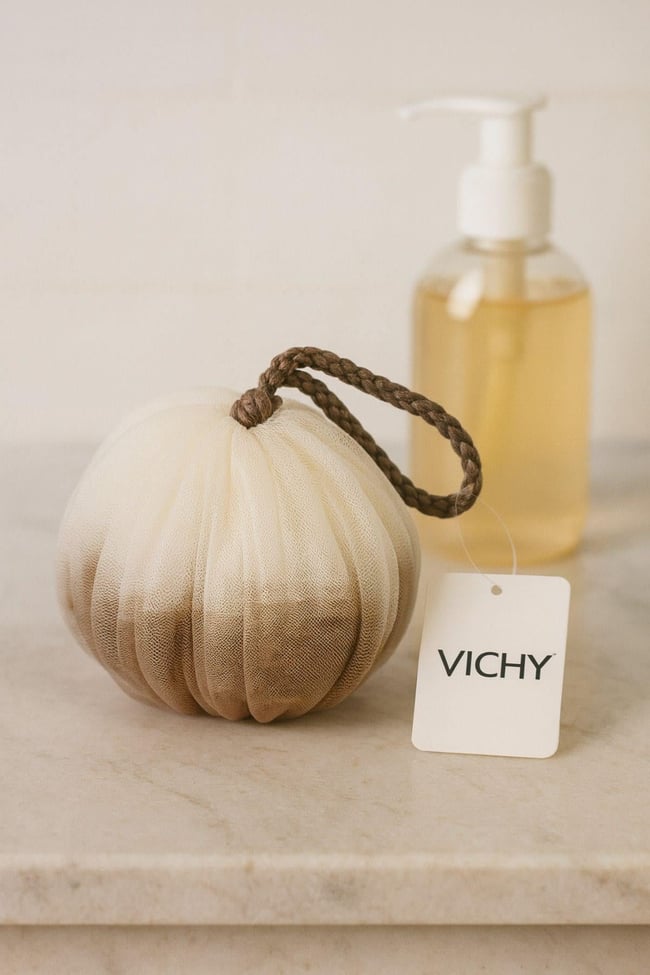 VICHY Kahverengi Banyo Lifi Yumuşak Top Lif Naturel Ponpon Banyo Lifi VCH-6576