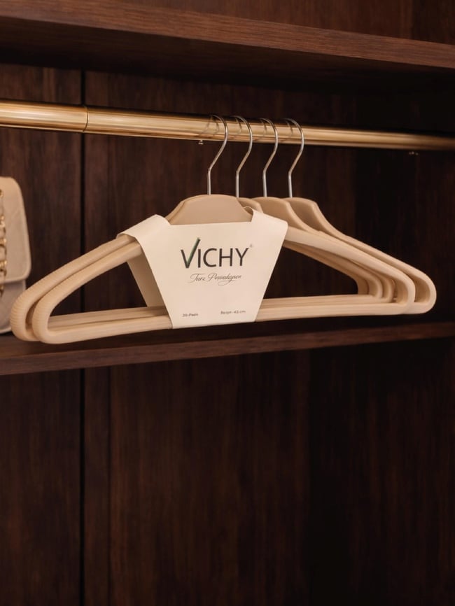 Vichy 5’Li Kaymaz Yüzeyli Askı 42,5 Cm – Bej Renk Elbise & Gömlek Askısı VCH-7023