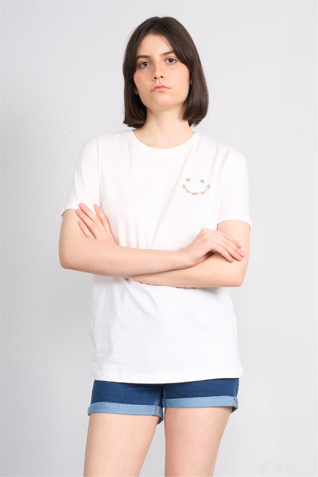 C.K Y26 8959 Fithit Byn B.Yk Regular Nakışlı T-shirt Krem