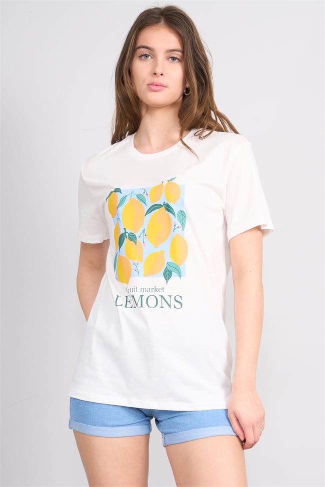 C.K Y26 8900 Fithit Kadın Bisiklet Yaka Regular Nakışlı T-shirt Krem