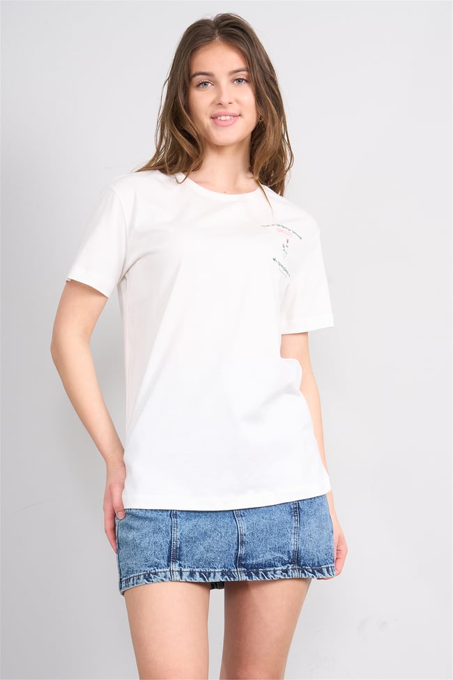 C.K Y26 8960 Fithit Byn B.Yk Regular Nakışlı T-shirt Krem