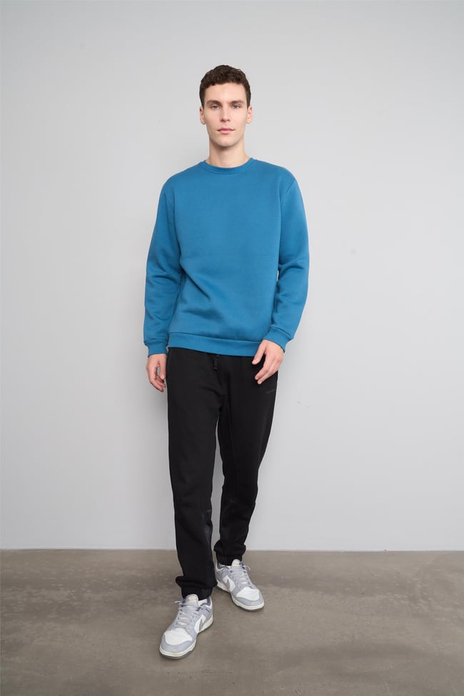 Çetinkaya Mentality 3036 3 İp Bisiklet Yaka Petrol Sweatshirt