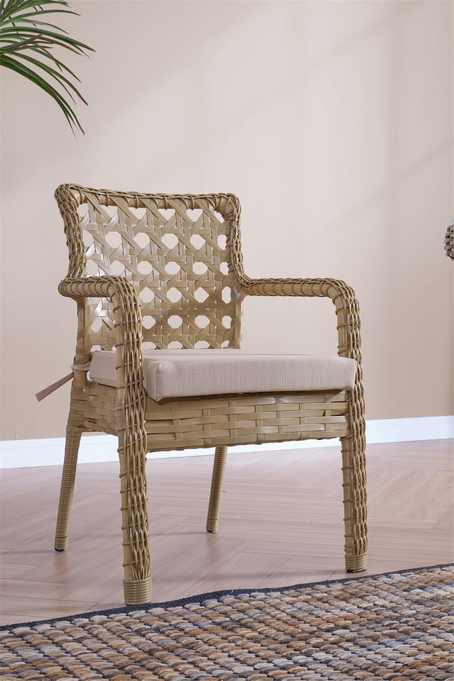 Evdemo Ayaz 4 Kişilik Rattan Bahçe Balkon Mutfak Masa Takımı Cappuccino