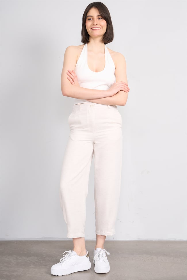 Fithit 7026 Bayan Boru Paça Keten Pantolon Natural