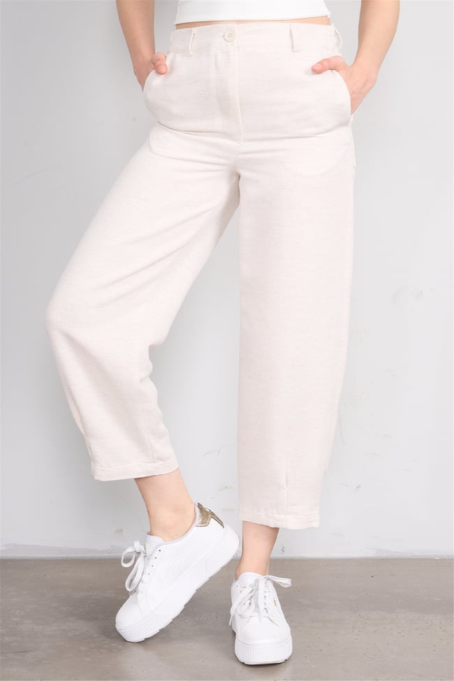 Fithit 7026 Bayan Boru Paça Keten Pantolon Natural