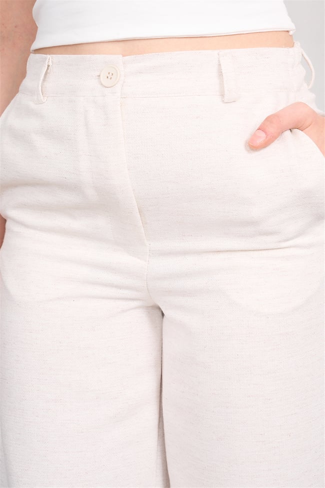 Fithit 7026 Bayan Boru Paça Keten Pantolon Natural