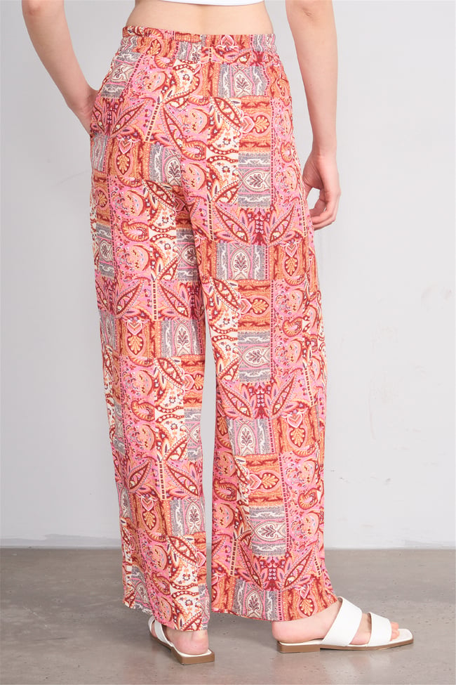 Fithit 7454 Bayan Viskon Geniş Paça Pantolon Romantik Patchwork Desen