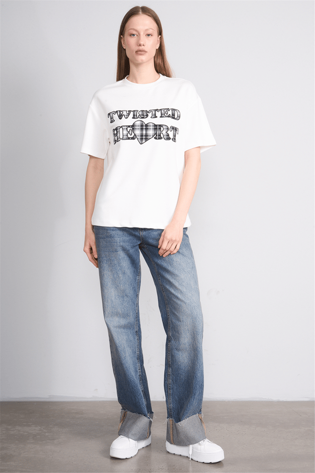 Helly Y26 Mb-8457 Ekru Kadın Yazılı T-Shirt S-Xl