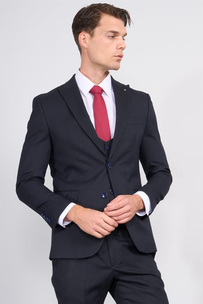 Kagi Lacivert Erkek Pamuk Polyester Roma Yelekli Takım