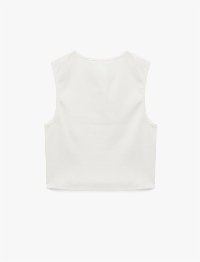Koton Y26 6Sal30022Ik 010 Ekru Kadın Jersey Kolsuz T-shirt