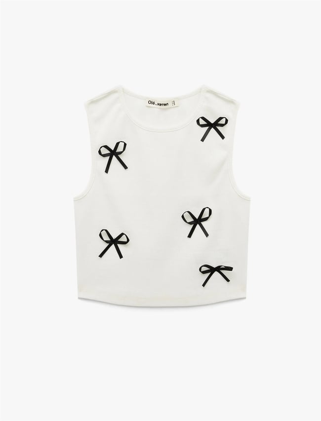Koton Y26 6Sal30022Ik 010 Ekru Kadın Jersey Kolsuz T-shirt