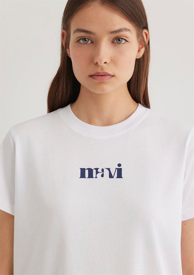 Mavi Y26 M1612241-620 Beyaz Kadın Regular Logo T-shirt