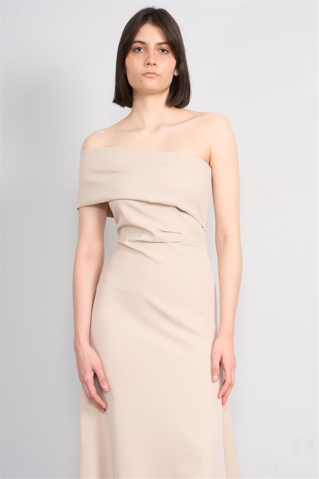 Nesil Y26 Eu3152 Bej Kadın Tek Omuz Elbise S-Xl