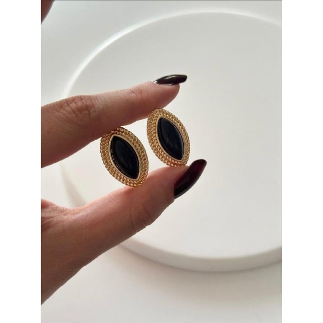 Minimal oval siyah küpe