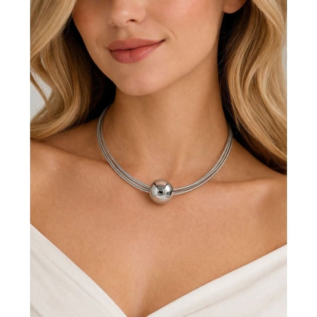 Silver top detay chocker kolye