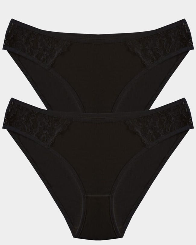 205 - 2li Pamuklu Dantel Detaylı Slip Külot Ekru S