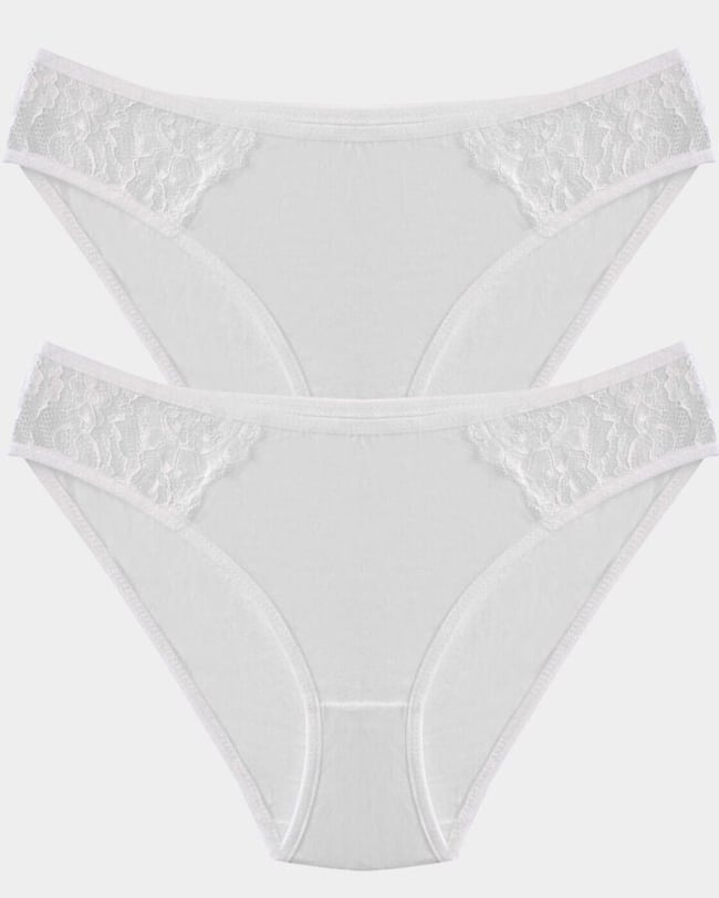 205 - 2li Pamuklu Dantel Detaylı Slip Külot Ekru S