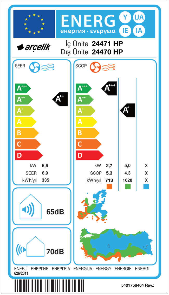 Arçelik 24470 HP Prosmart Silver Inverter Klima 24.000 Btu/h Split Klima
