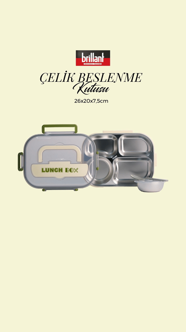 BRİLLANT 4 Bölmeli Paslanmaz Çelik Lunch Box BR-6673 26X20x7,5Cm