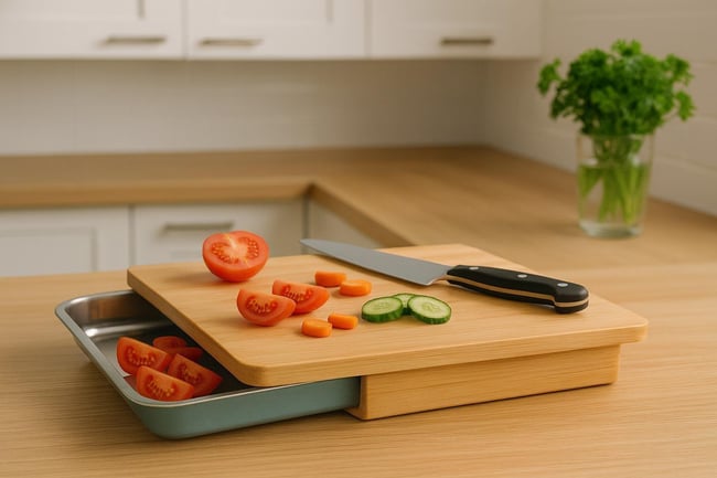 Brillant Bambu Kesme Tahtası – Kaydırmaz Ve Gri  Çekmeceli Sebze & Meyve Doğrama Tahtası BR-6596