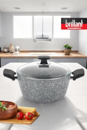 Brillant Lüks Granit Derin Tencere 22 Cm Yanmaz Yapışmaz Tencere