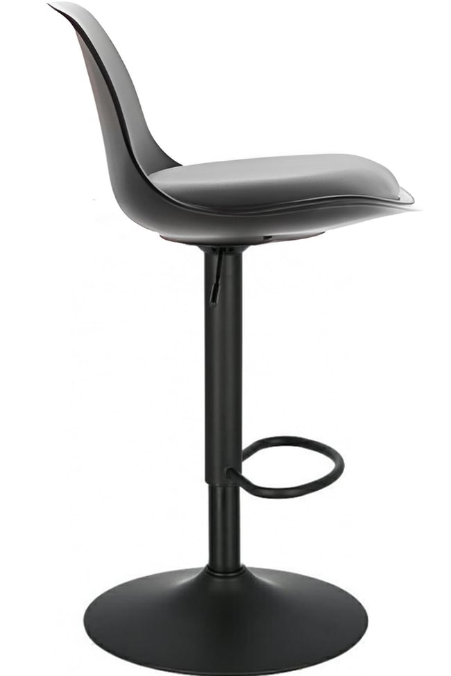 Bürocci Nadya Bar Sandalyesi - Gri Deri - Mat Siyah Ayaklı - 9537Y0125