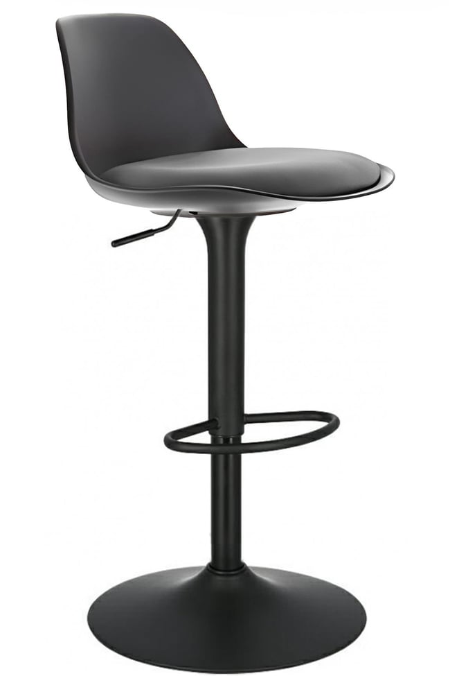 Bürocci Nadya Bar Sandalyesi - Gri Deri - Mat Siyah Ayaklı - 9537Y0125