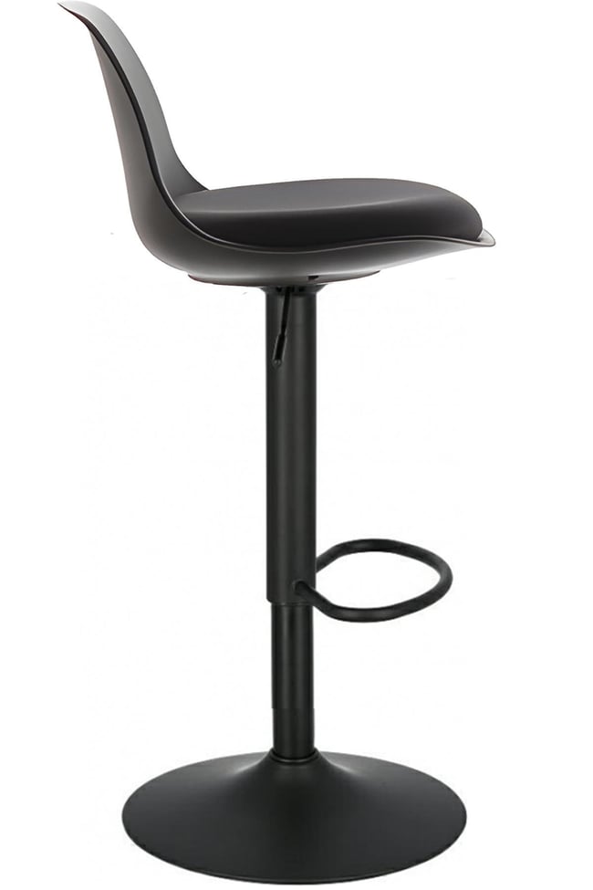 Bürocci Nadya Bar Sandalyesi - Siyah Deri - Mat Siyah Ayaklı Yüksek Bar Taburesi - 9537Y0101