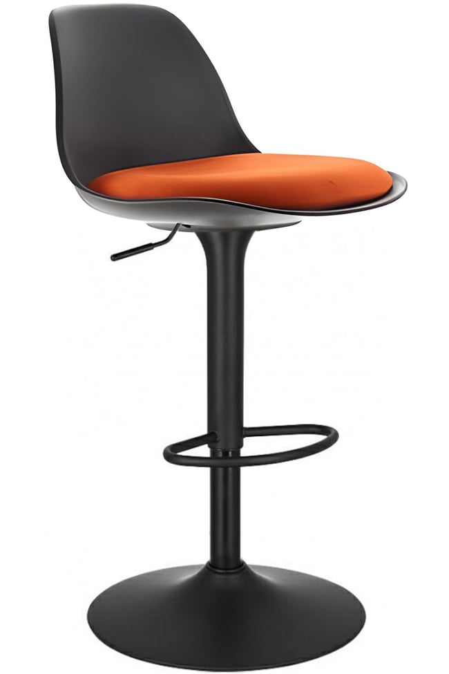Bürocci Nadya Bar Sandalyesi - Turuncu Deri - Mat Siyah Ayaklı - 9537Y0123