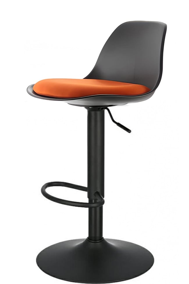 Bürocci Nadya Bar Sandalyesi - Turuncu Deri - Mat Siyah Ayaklı - 9537Y0123