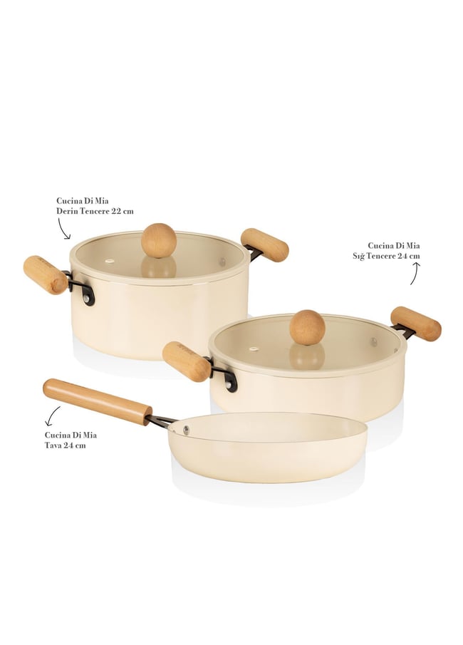The Mia Cucina Di Mia İndüksiyon Tabanlı Seramik Tencere Tava Seti 5 Parça