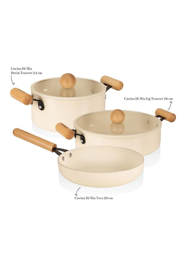 The Mia Cucina Di Mia İndüksiyon Tabanlı Seramik Tencere Tava Seti 5 Parça