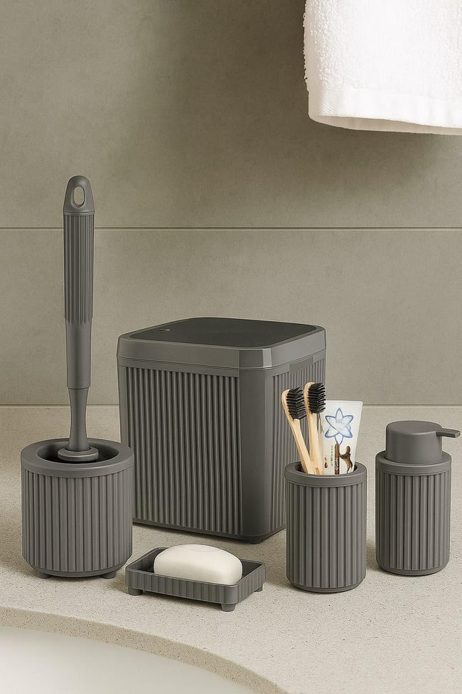 DECOREV BANYO SETİ DC-6804 LÜKS 5 PRÇ CLİCK KAPAK GRİ