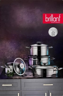 Decorev Asellas Paslanmaz Çelik, 0,70mm Gövde Kalınlığında 8 Parça Inox Kulp Brillant Çelik Tencere Seti