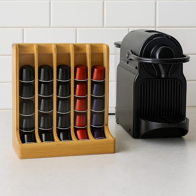 Brillant Doğal Bambu Kapsül Kahve Standı – 40Lı Nespresso Uyumlu Kapsül Düzenleyici Raf BR-6716