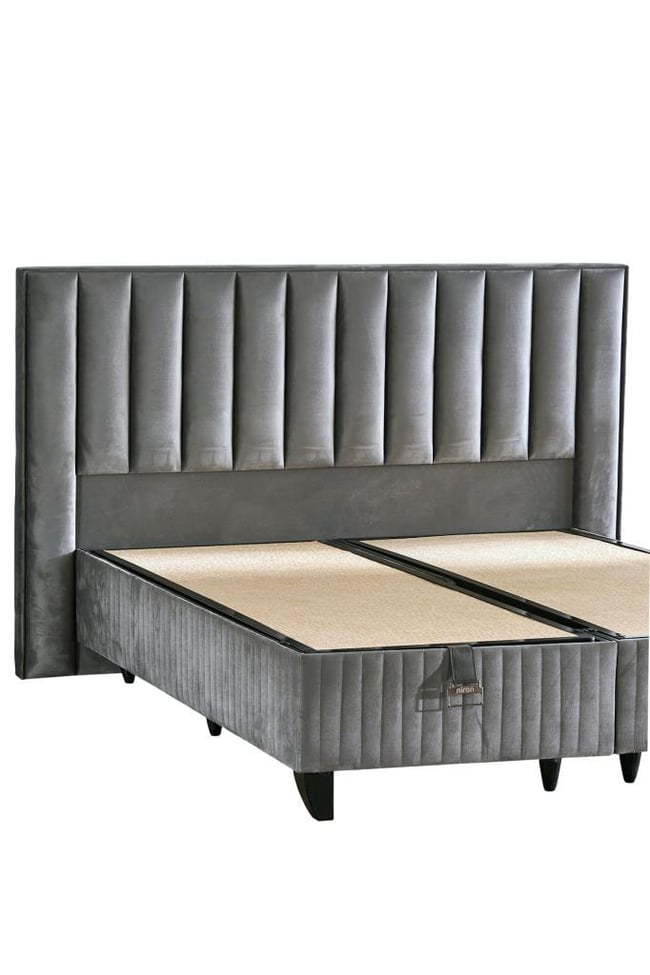 Hades Lüks Baza ve Başlık Seti 150x200 cm Çift Kişilik Baza ve Başlık Takımı Koyu Gri Özel Kumaş