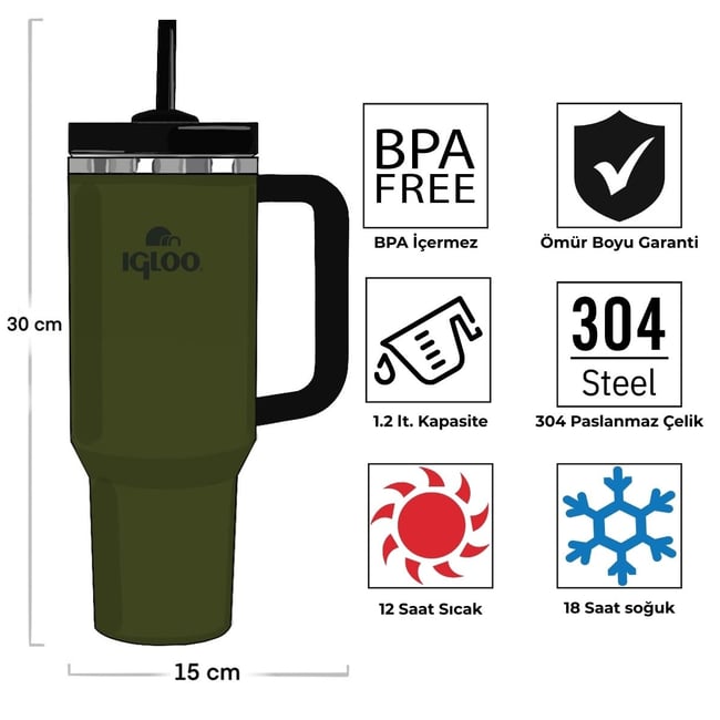 Igloo Stadler Thermo-Mug 1.2 Litre-HAKİ-SİYAH
