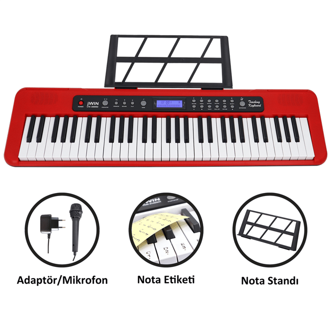 Jwin CTK-3000 61 Tuş Hassasiyetli Org (5 Oktav) - Kırmızı