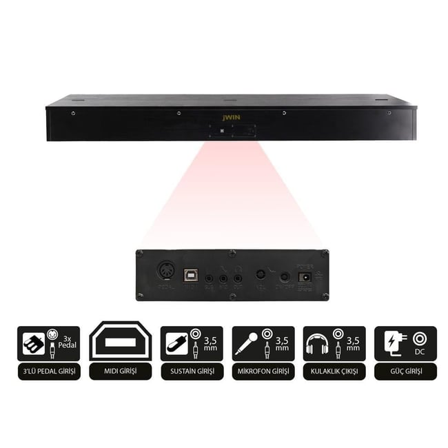 Jwin Sapphire SDP-145 Çekiç Aksiyonlu 88 Tuşlu Dijital Piyano + Tabure - Siyah
