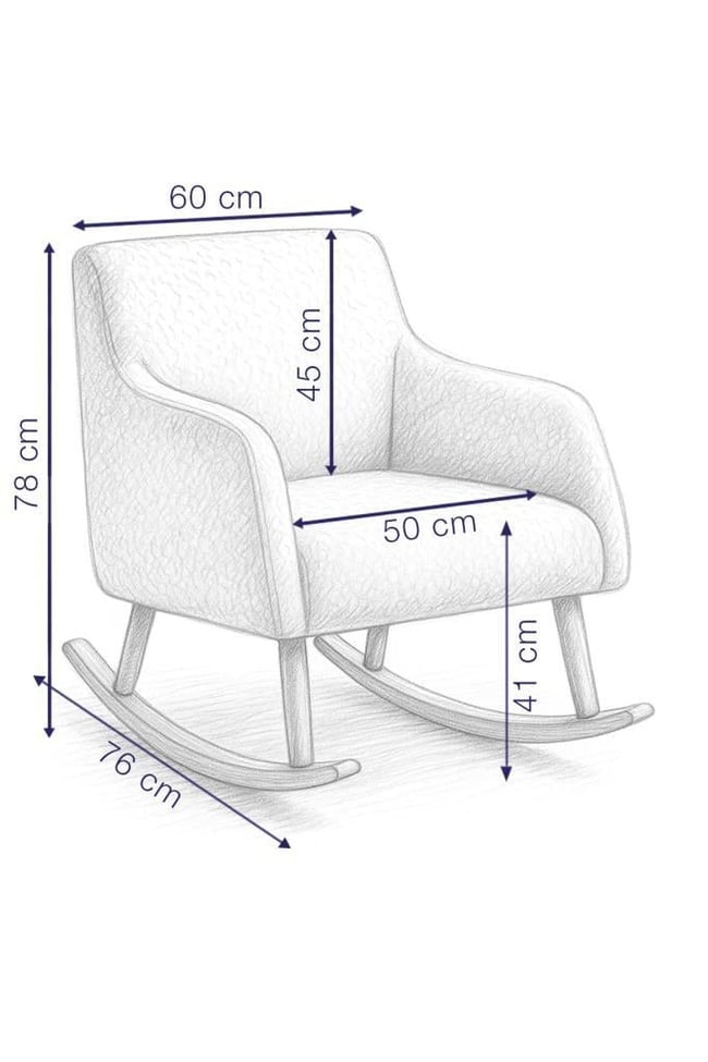 LOOP Sallanan Sandalye – Antrasit Teddy Kumaş | Doğal Ahşap Ayaklı Berjer - Sallanan Koltuk
