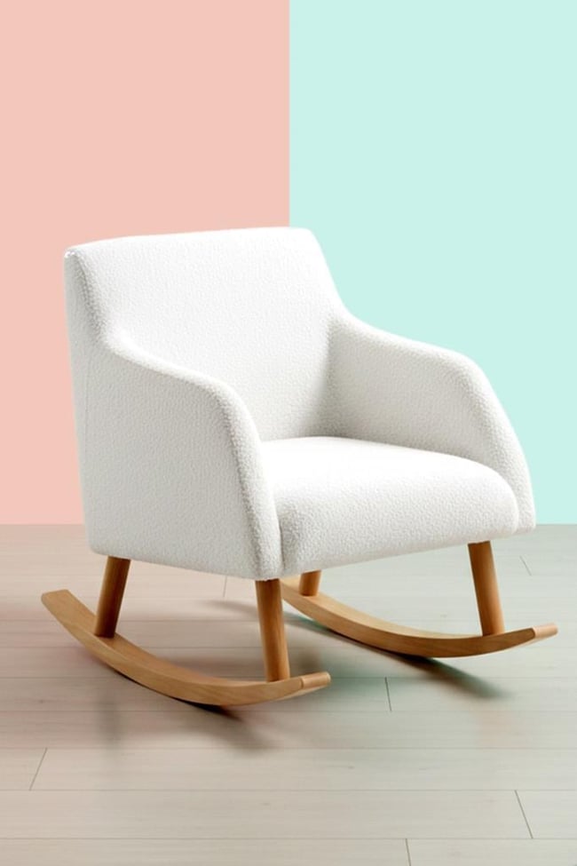 LOOP Sallanan Sandalye – Ekru Teddy Kumaş | Doğal Ahşap Ayaklı Berjer - Sallanan Koltuk