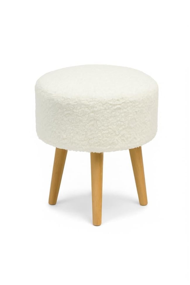 LOOP Sallanan Sandalye ve Puf Seti – Ekru Teddy Kumaş Ahşap Ayaklı Berjer - Sallanan Koltuk Puf