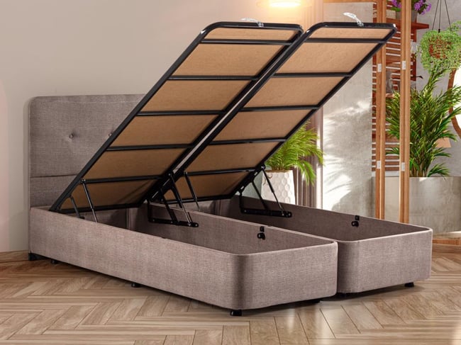 Luna Baza ve Başlık Seti - 140x190 cm Çift Kişilik Sandıklı Kumaş Baza Seti
